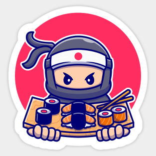 Cute Ninja With Sushi Sticker